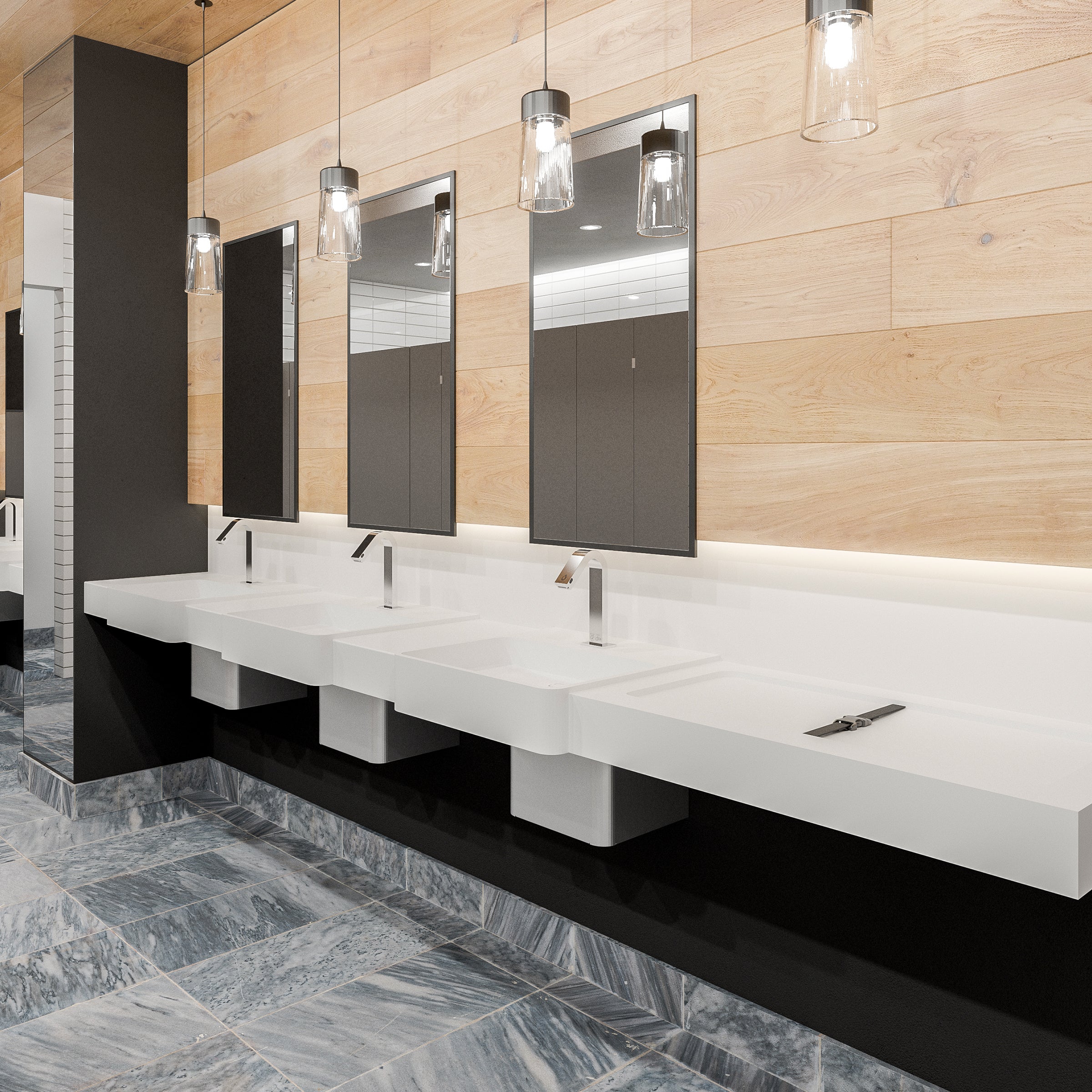 Modus Single User Modular Solid Surface Lavatory for Public Restrooms with Baby Changer Combo