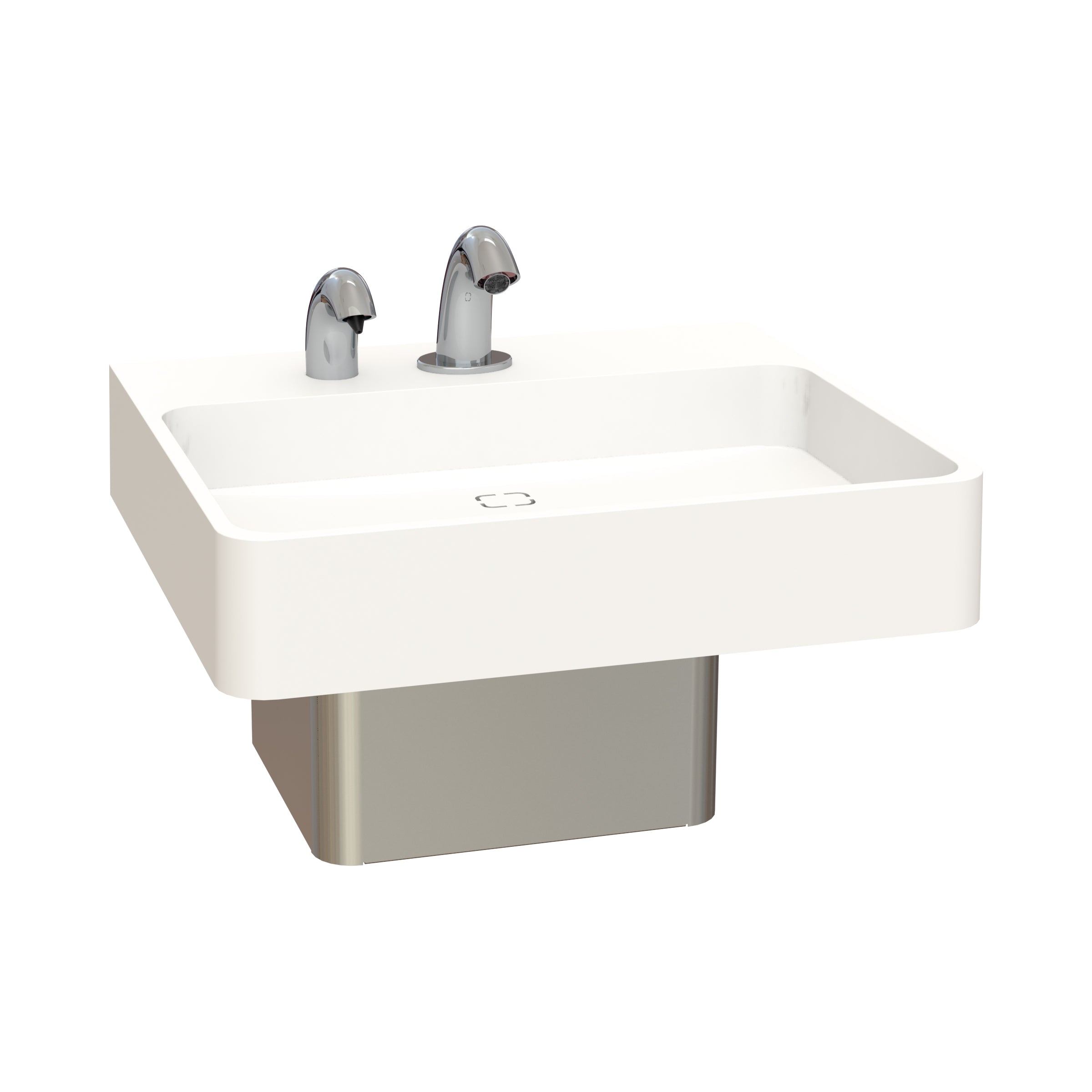 white modus 25 sink with skirt and sensor faucet
