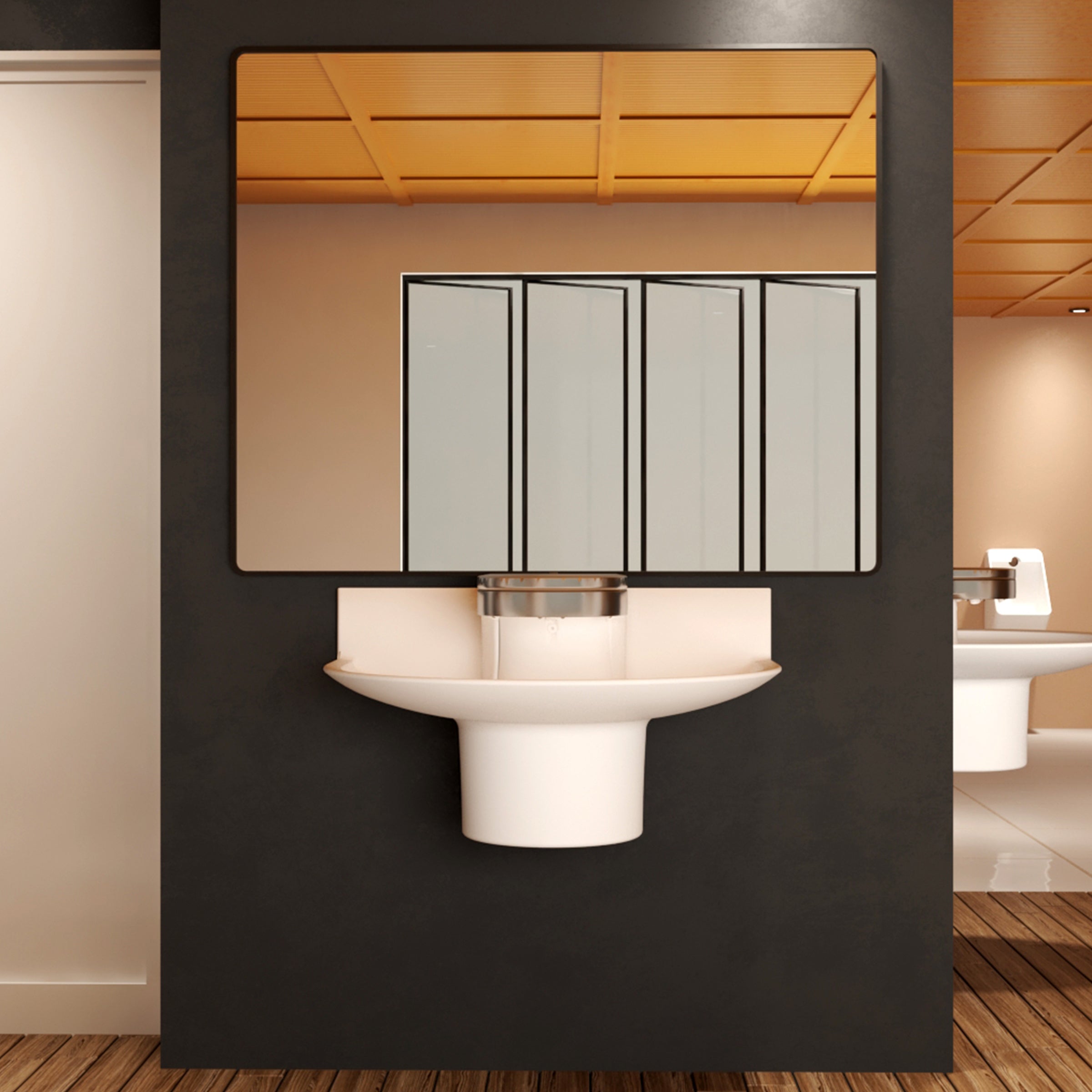 public restroom with 3-user sanifount washfountain