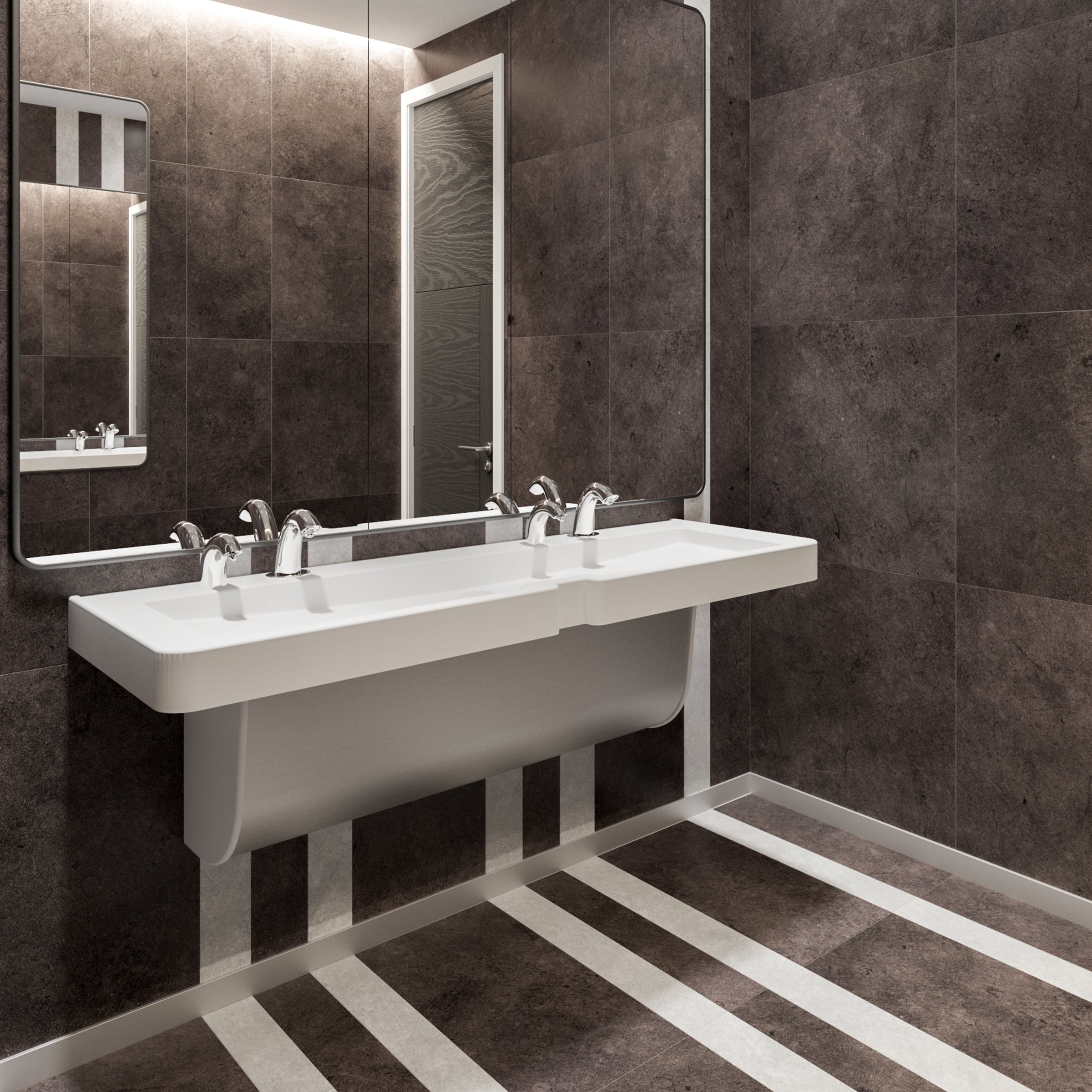 public restroom 2-user white streamlav legacy with skirt and sensor faucets