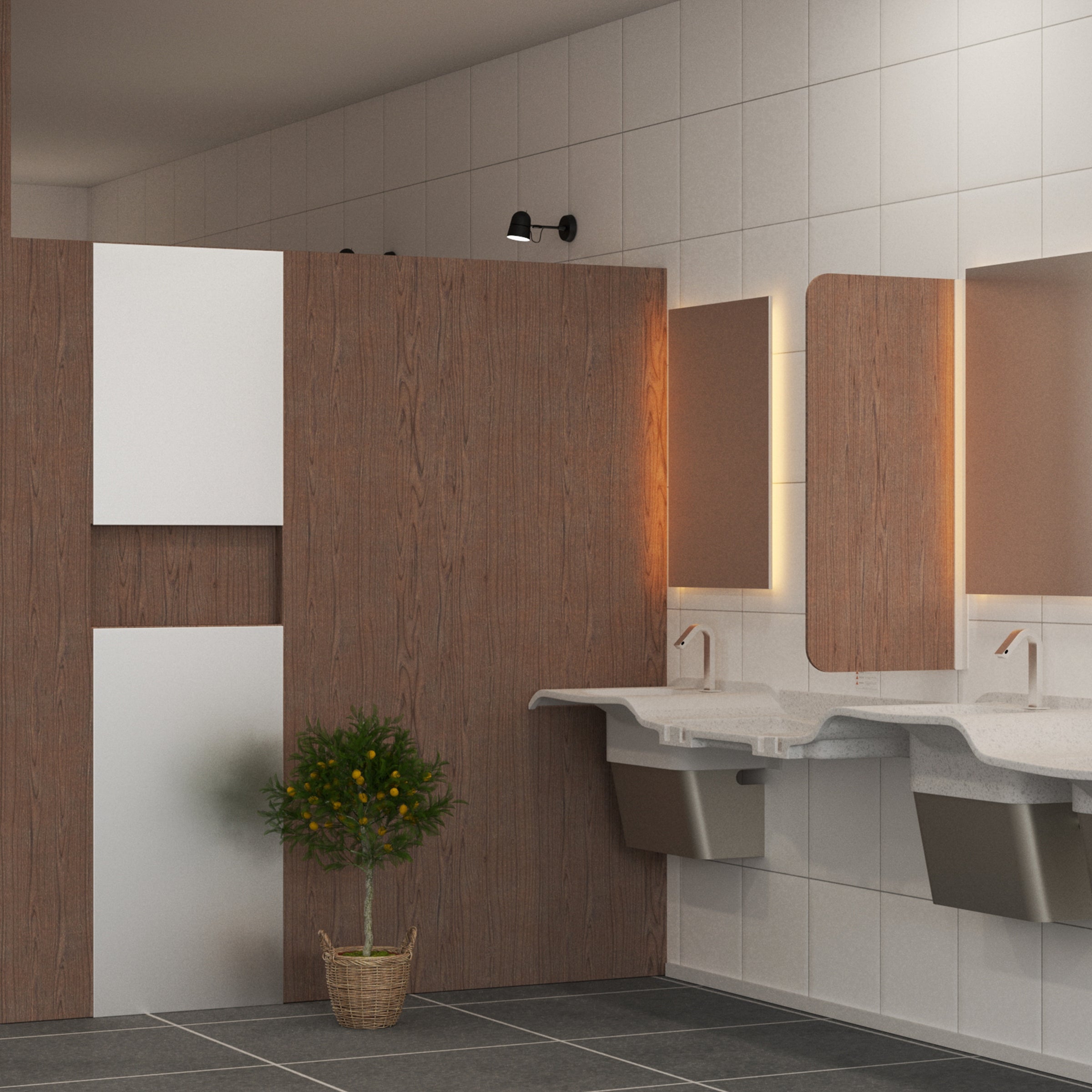 Single User Solidwave High-Low Solid Surface Handwashing Lavatory with Baby Changer Combo