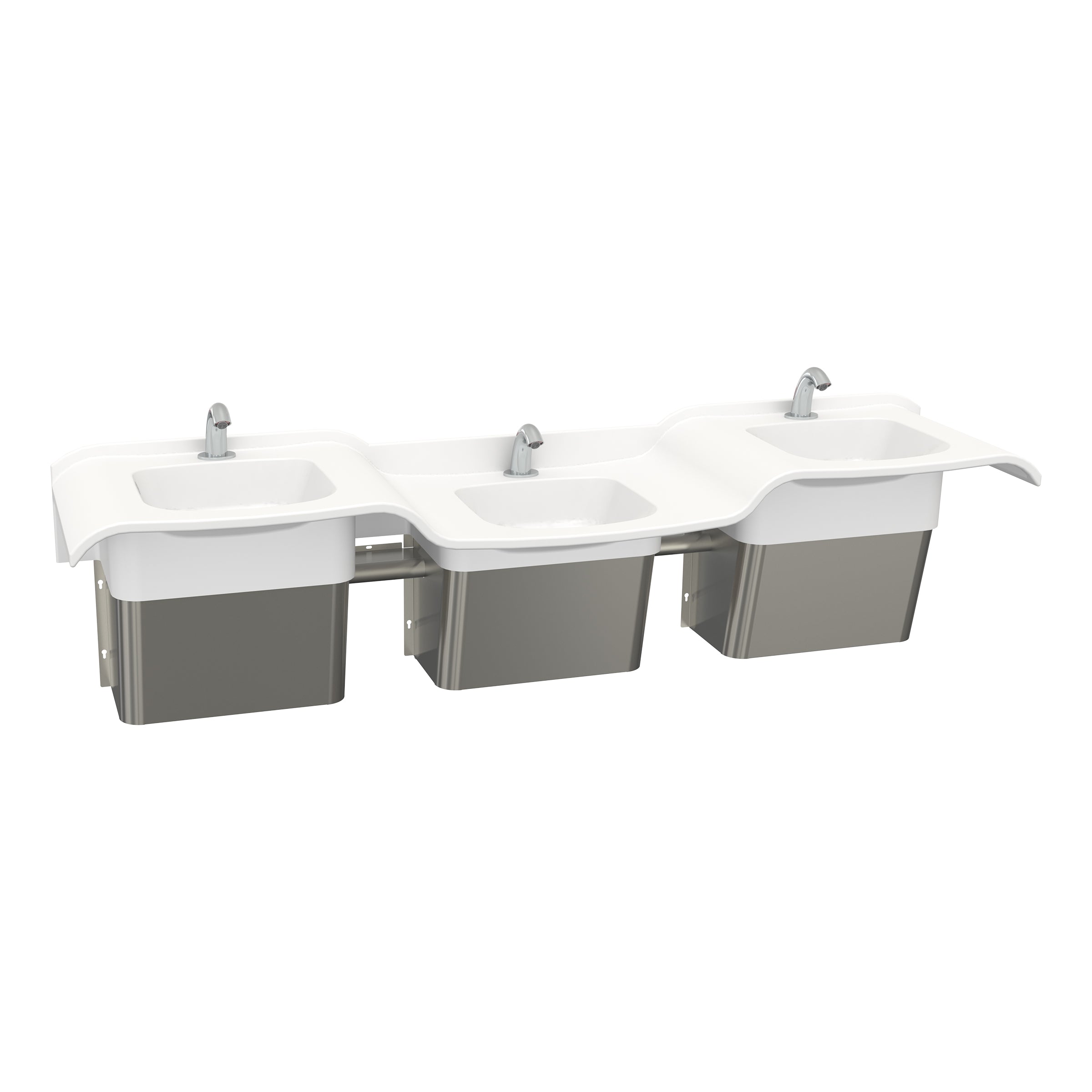 three-user Solidwave High-Low Solid Surface Handwashing Lavatory