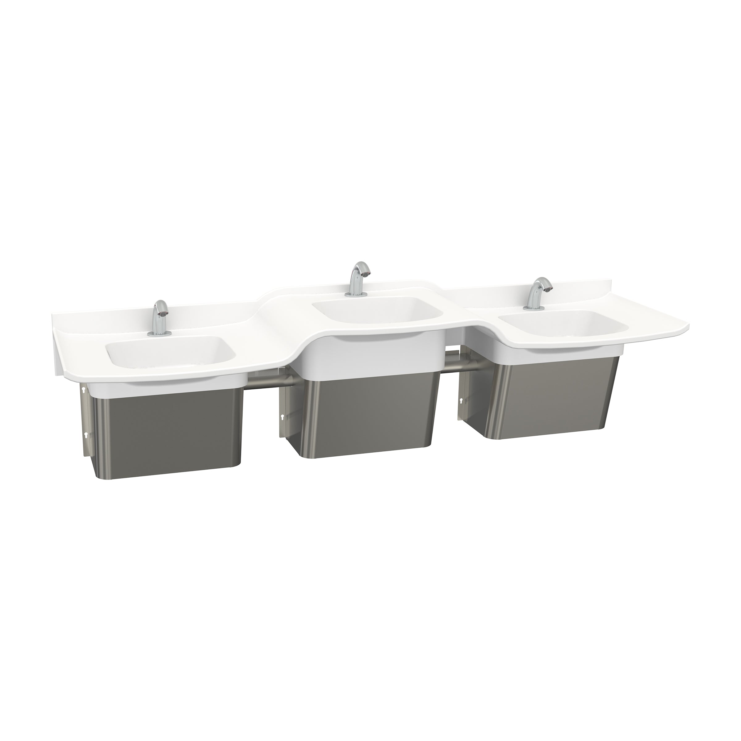 three-user Solidwave High-Low Solid Surface Handwashing Lavatory