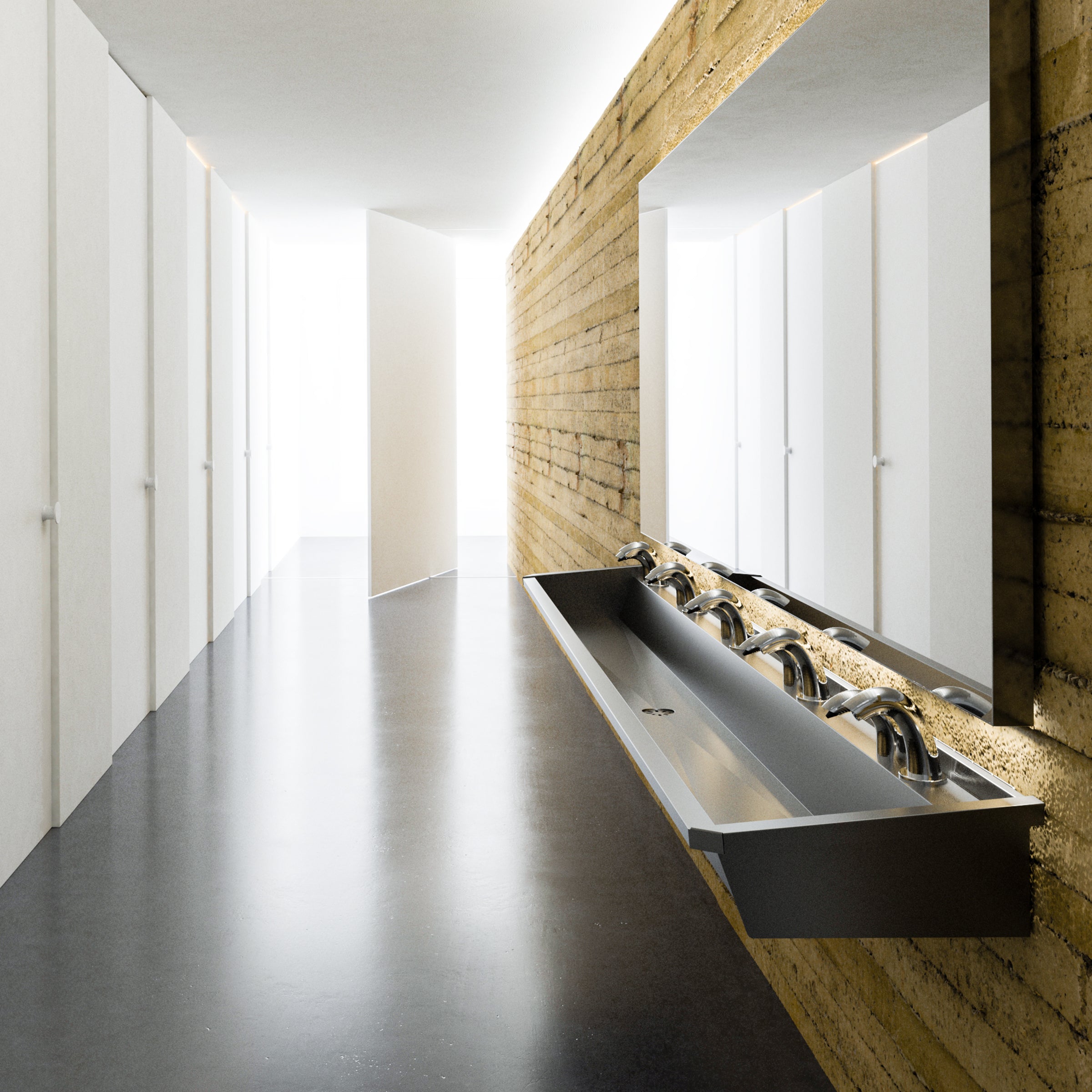 5-user stainless steel wash basin with sensor faucets