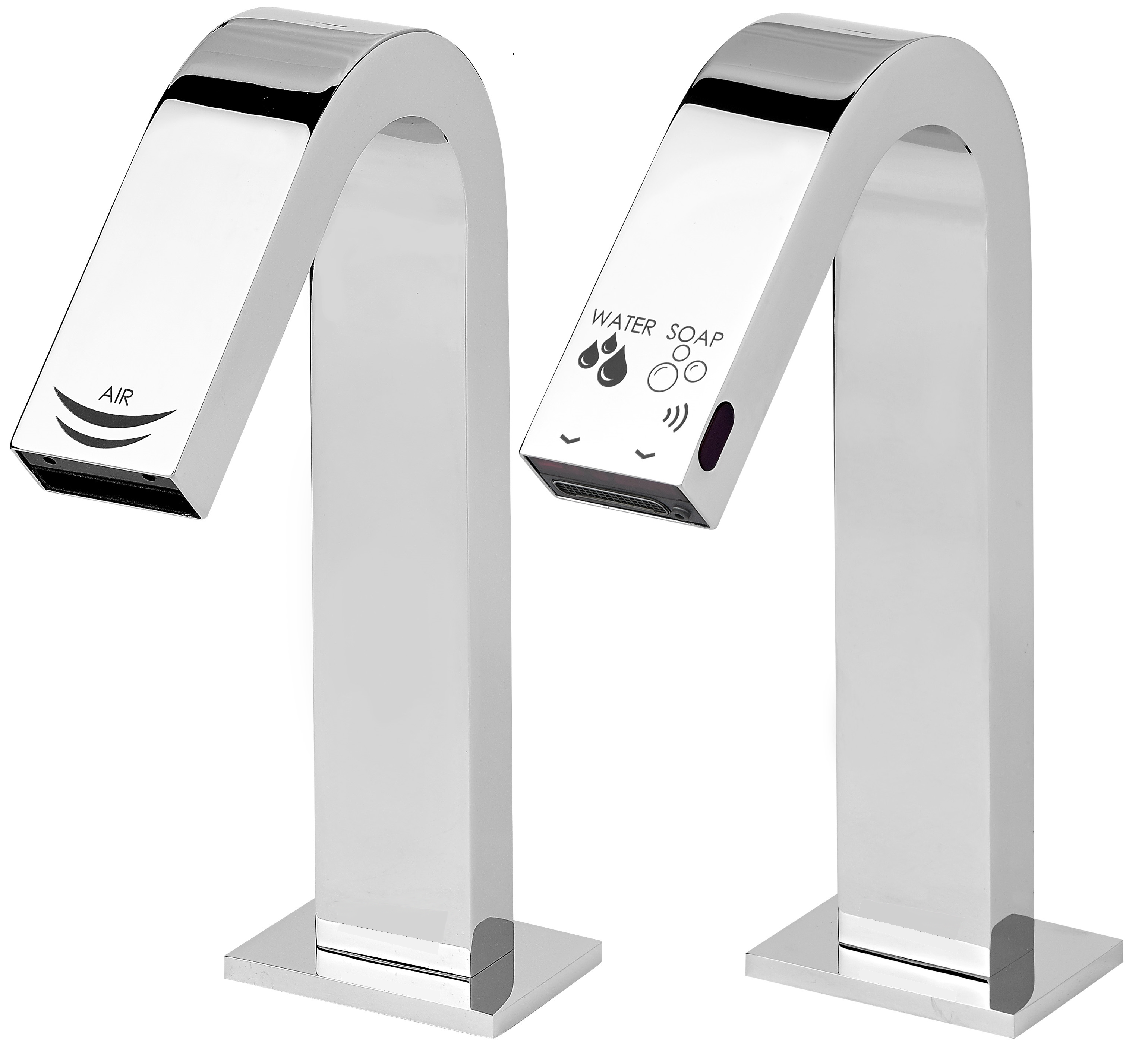 deck mounted sensor soap and water faucet and hand dryer