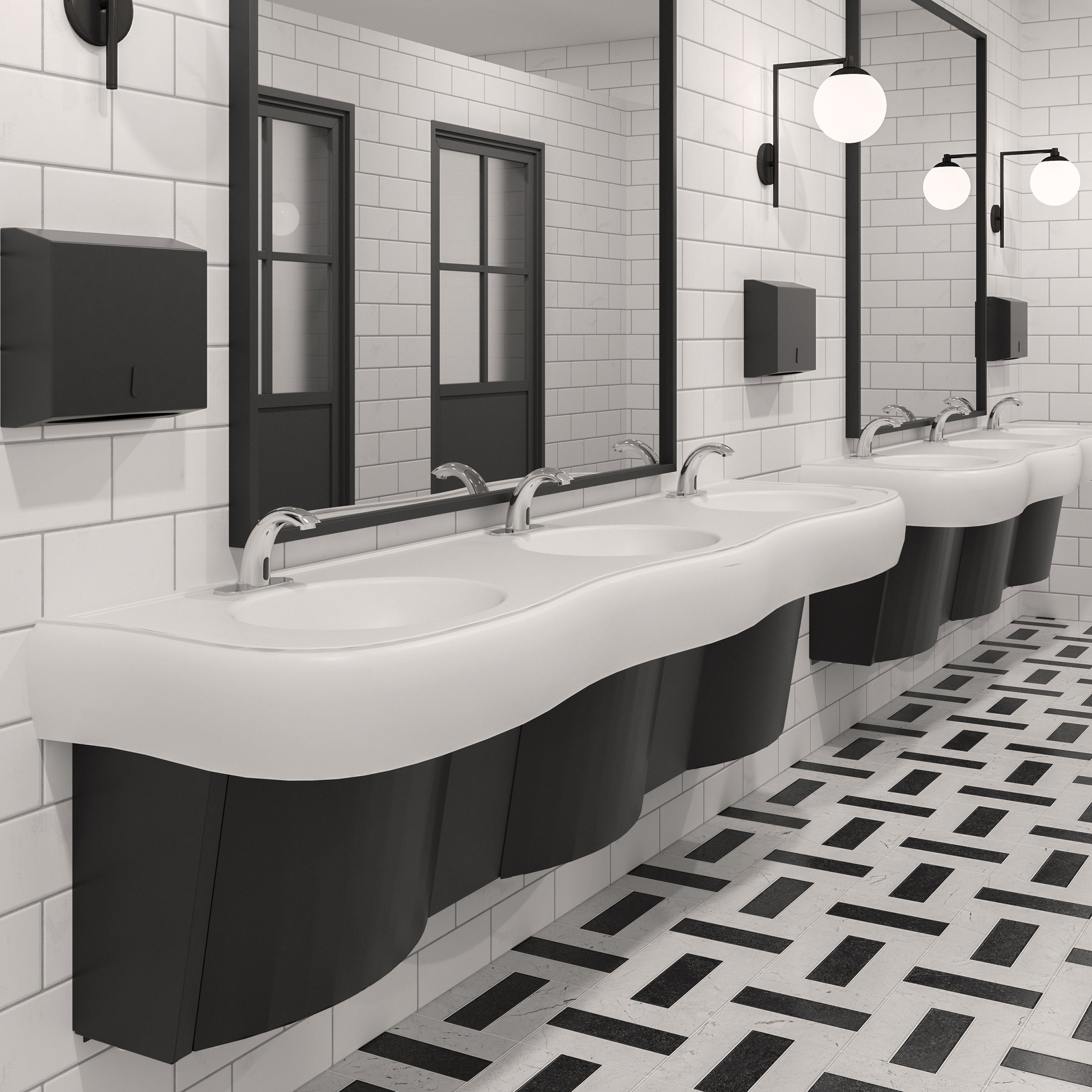 restroom with two white 3-user solidwave classic 